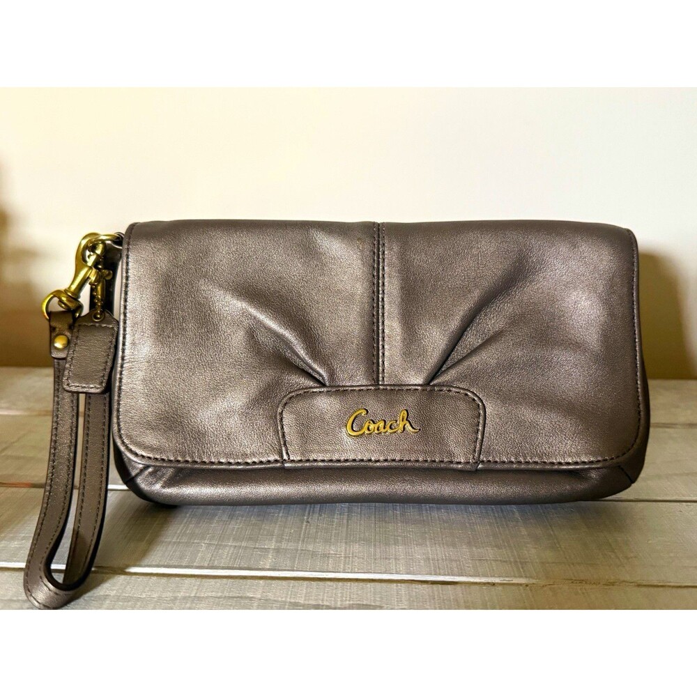 Coach Gray Solid Wristlet Wallet w/ Wrist Strap, Logo, Credit Card Slots